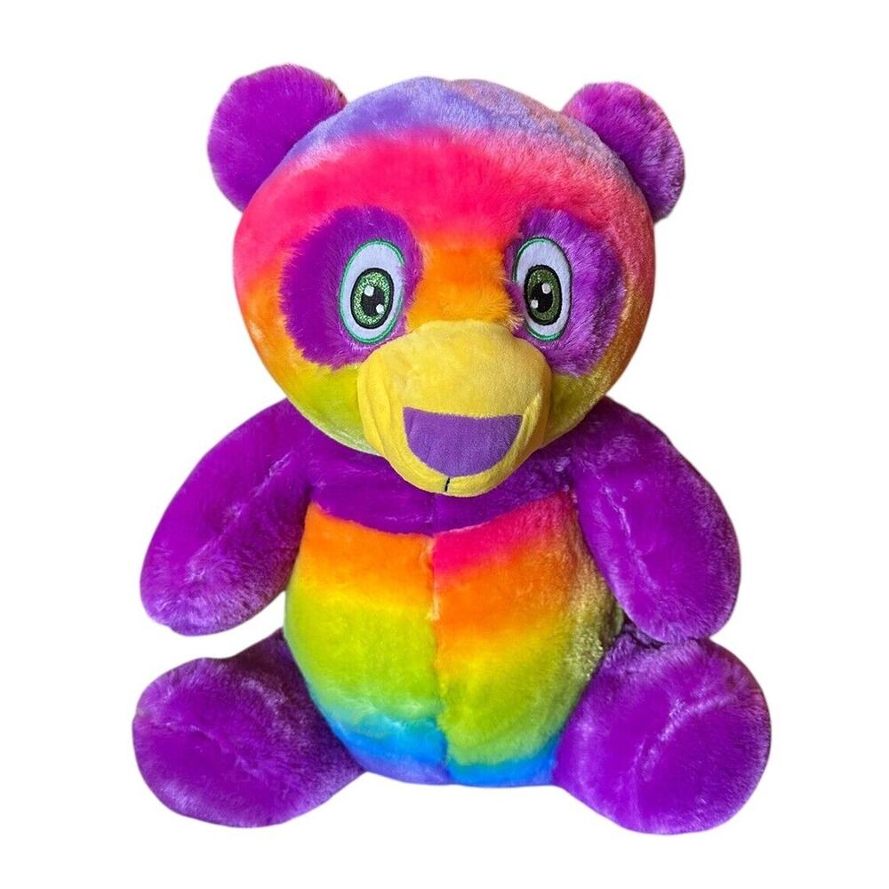 BJ Toy Co Rainbow Plush Teddy Bear Tie Dye Stuffed Animal Bright Sewn Eyes 22"